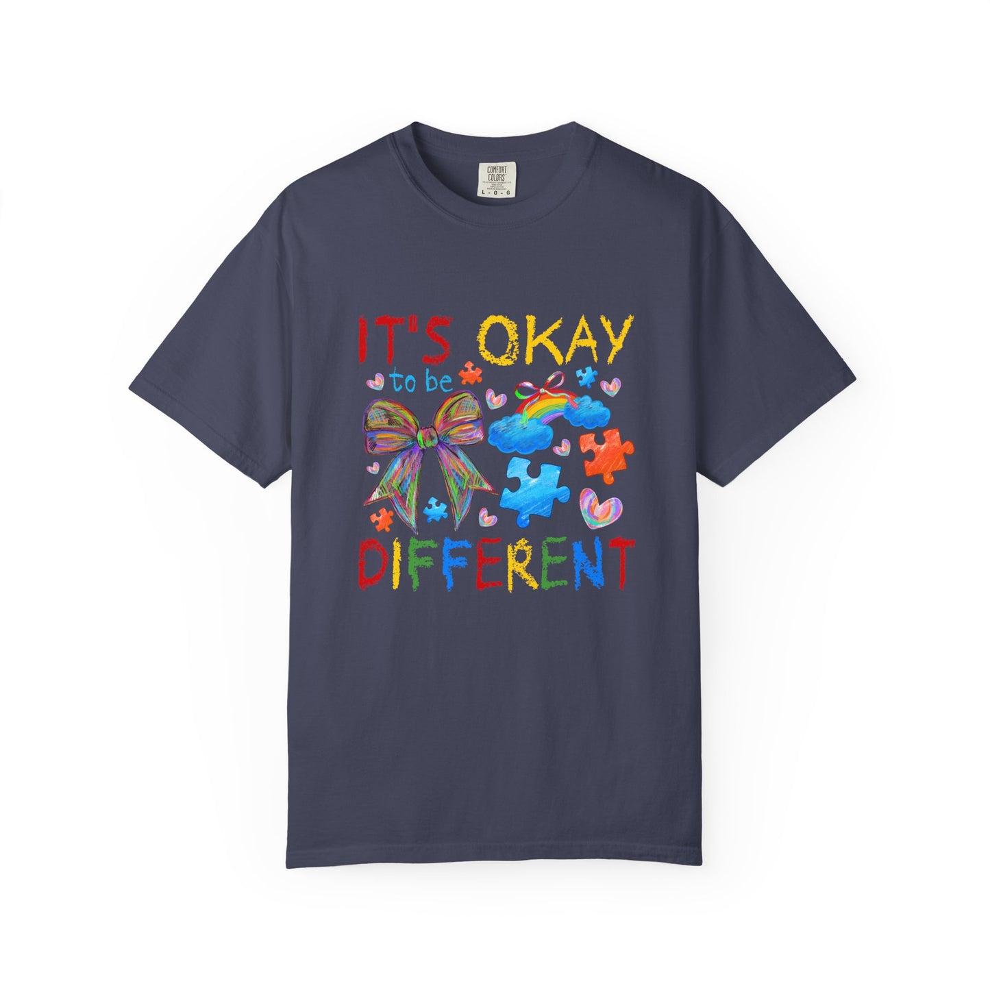 Unisex Garment-Dyed T-Shirt with Inspirational Message - It's Okay to be Different, Rainbow Puzzle Tee, Gift for Autism Awareness, [...]