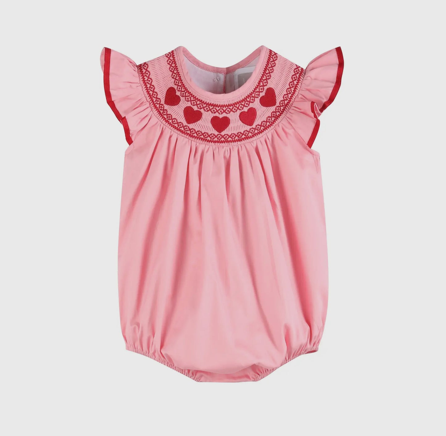Pink Hearts Valentine Smocked Romper