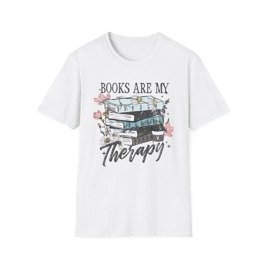 Books Are My Therapy Unisex Softstyle T-Shirt, Book Lover Gift, Reading Shirt, Literary Gift, Bookish Apparel, Cozy Outfit