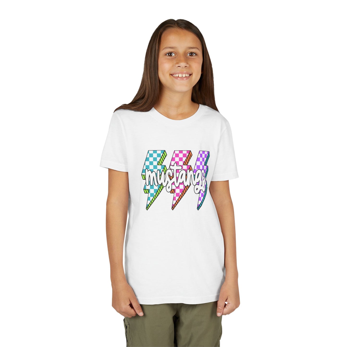 Vibrant Youth Tee - ‘Mustangs’ Graphic Short Sleeve Shirt for Kids, Perfect for Birthdays, Sports, Back to School, Gifts, and Casual Wear