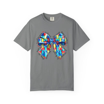 Colorful Puzzle Bow T-Shirt, Autism Awareness Tee, Unisex Comfort T-Shirt, Gift for Her, Gift for Him
