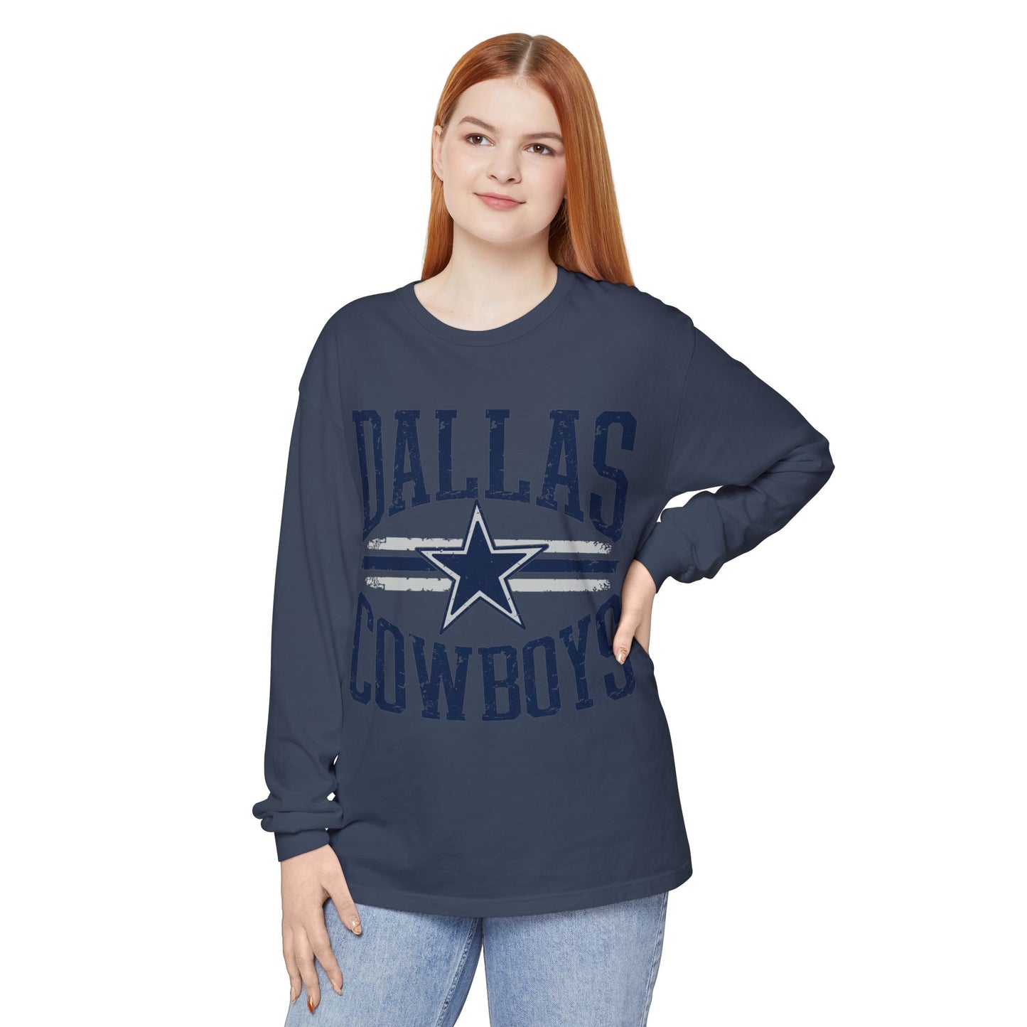 Dallas Cowboys Garment-Dyed Long Sleeve T-Shirt - Perfect for Game Days, Tailgating, Football Season, Sports Fans, Casual Wear