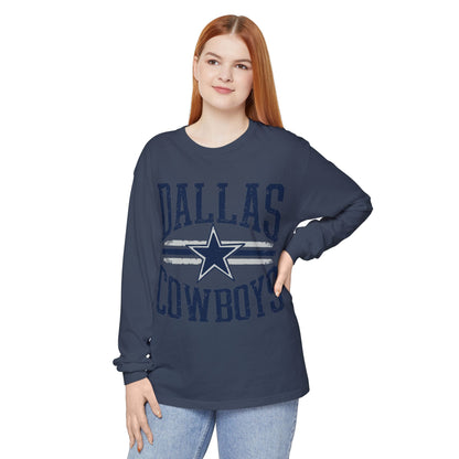 Dallas Cowboys Garment-Dyed Long Sleeve T-Shirt - Perfect for Game Days, Tailgating, Football Season, Sports Fans, Casual Wear