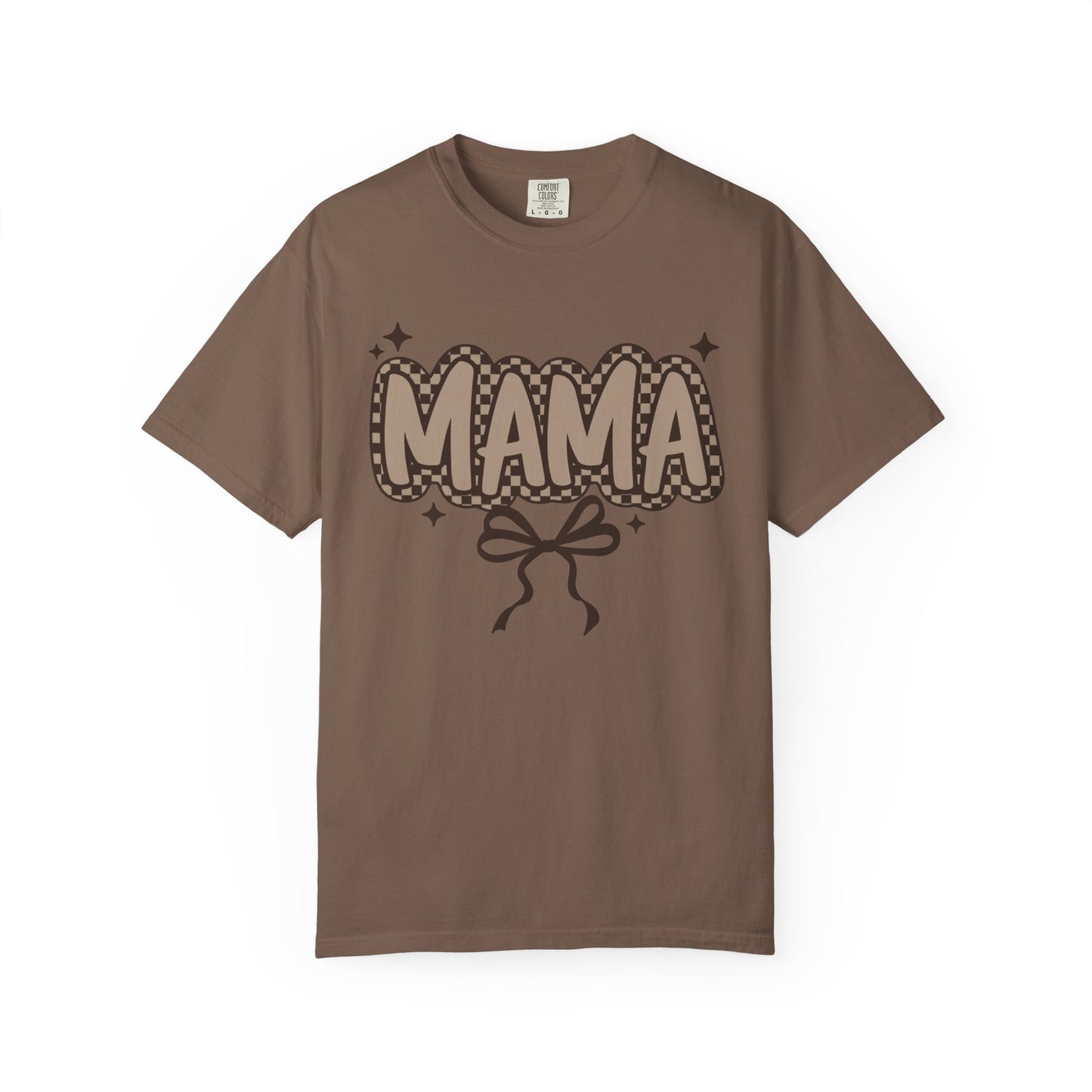 Mama Graphic T-Shirt — Retro Patch Lettering with Bow