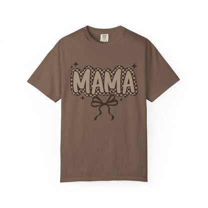 Mama Graphic T-Shirt — Retro Patch Lettering with Bow