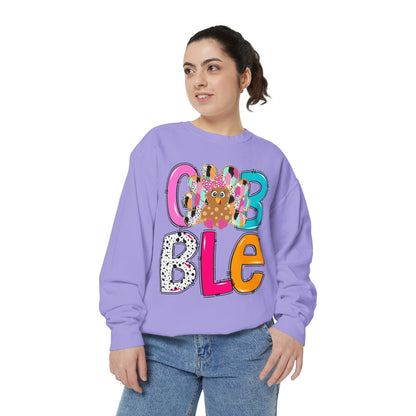 Cozy & Fun Garment-Dyed Sweatshirt with Colorful 'GOBBLE' Design