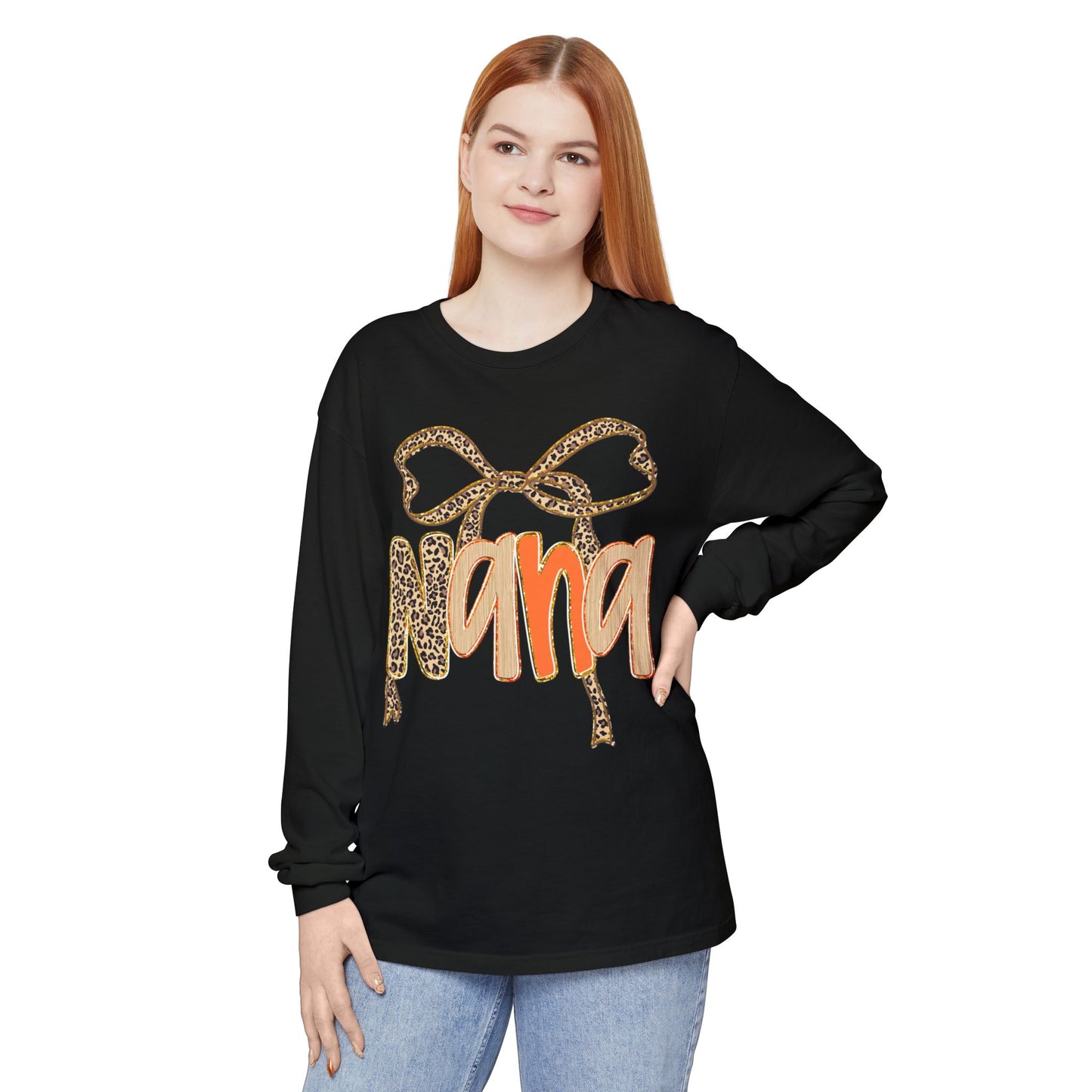 Nana Leopard Print Long Sleeve T-Shirt, Gift for Nana, Birthday Gift, Mother's Day Shirt, Animal Print Tee, Fall Apparel