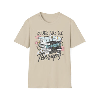 Books Are My Therapy Unisex Softstyle T-Shirt, Book Lover Gift, Reading Shirt, Literary Gift, Bookish Apparel, Cozy Outfit