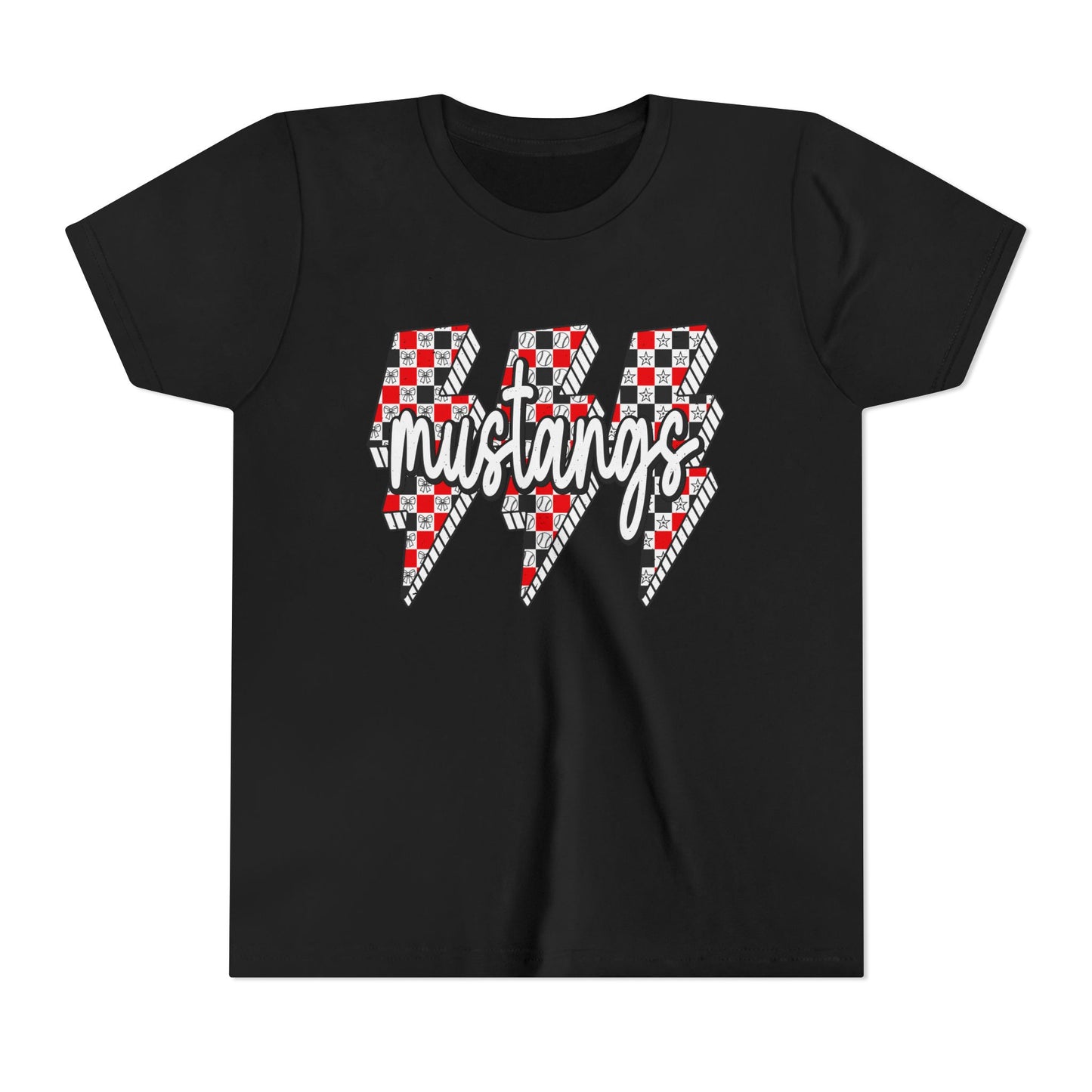Youth Short Sleeve Tee with Mustangs Design – Perfect for Sports Fans, Team Spirit, Gifts, Birthdays, Back to School