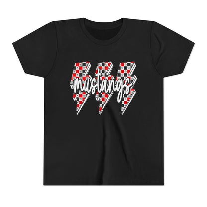 Youth Short Sleeve Tee with Mustangs Design – Perfect for Sports Fans, Team Spirit, Gifts, Birthdays, Back to School