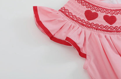 Pink Hearts Valentine Smocked Romper