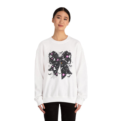 Chic Floral Bow Sweatshirt, Unisex Crewneck, Cozy Fall Fashion, Gift for Her, Perfect for Halloween & Everyday Style