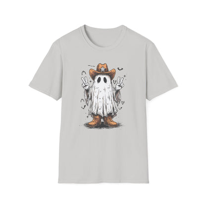 Ghost Cowboy Unisex Softstyle T-Shirt | Fun Halloween Tee, Casual Wear, Gift for Friends, Unique Halloween Costume, Spooky Vibes