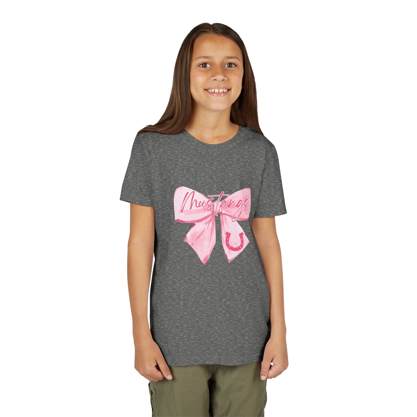 Pink Bow Mustangs Youth Tee, Perfect for Equestrian Lovers, Gift for Birthdays, Casual Wear, Rodeo Events