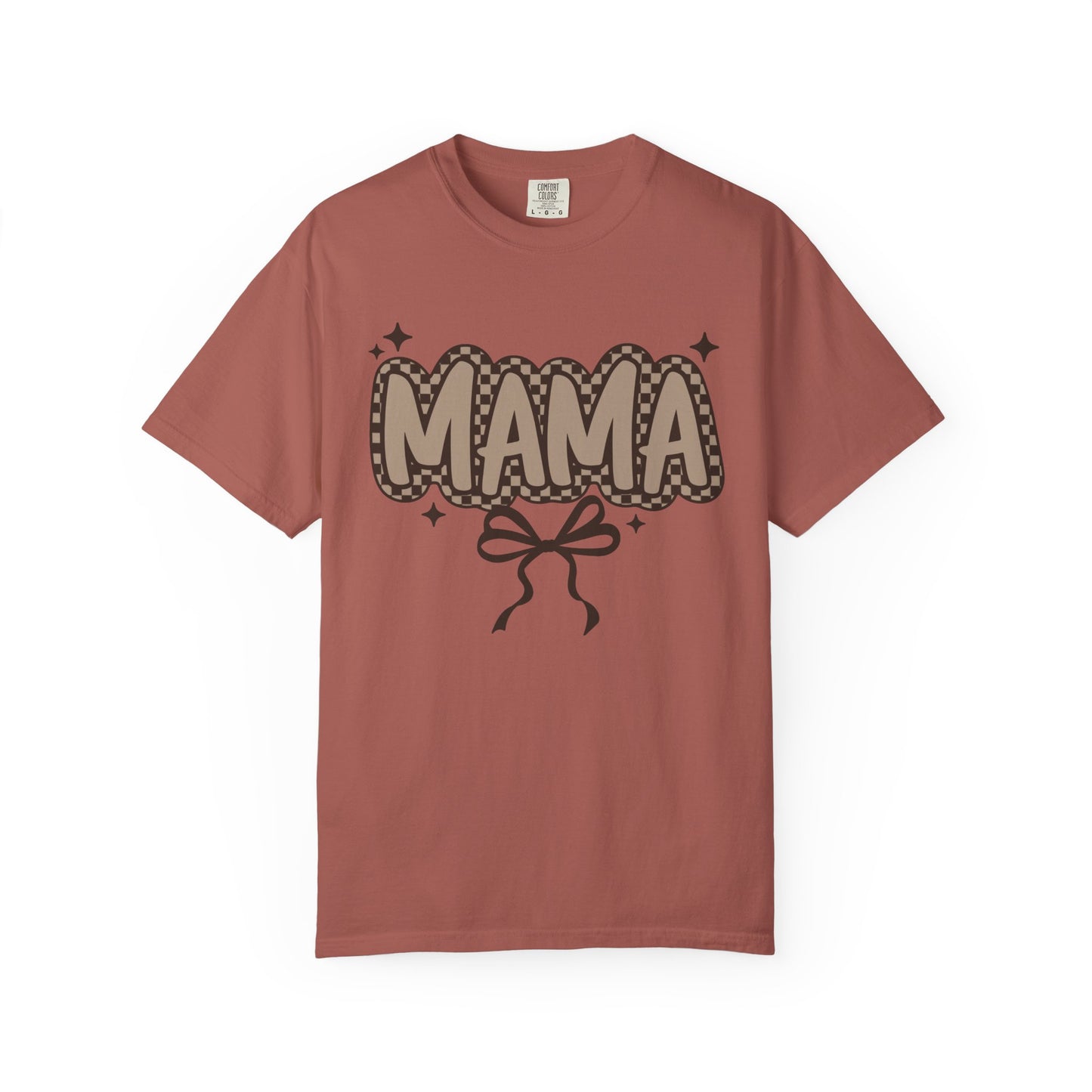Mama Graphic T-Shirt — Retro Patch Lettering with Bow