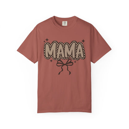 Mama Graphic T-Shirt — Retro Patch Lettering with Bow
