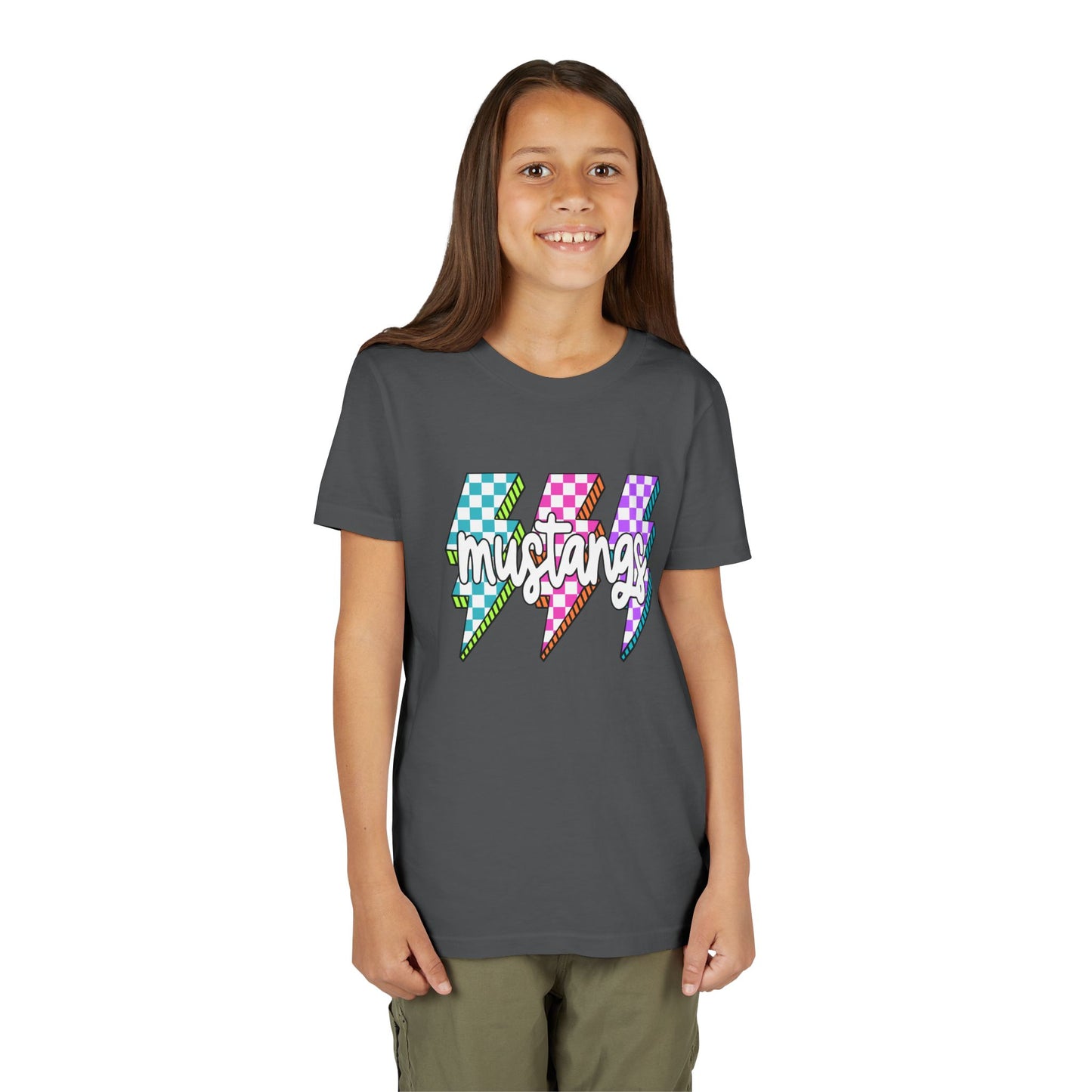 Vibrant Youth Tee - ‘Mustangs’ Graphic Short Sleeve Shirt for Kids, Perfect for Birthdays, Sports, Back to School, Gifts, and Casual Wear