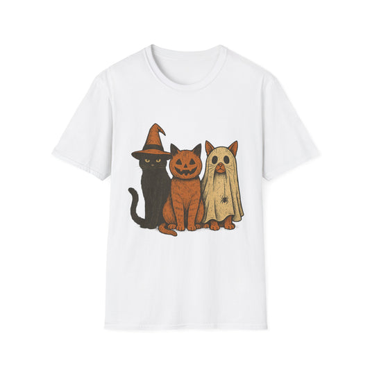 Halloween Cat & Dog T-Shirt, Unisex Softstyle Tee, Fall Apparel, Cute Pet Shirt, Casual Halloween Outfit, Animal Lover Gift