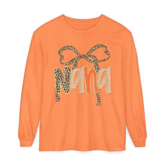 Nana Leopard Print Long Sleeve T-Shirt, Gift for Nana, Birthday Gift, Mother's Day Shirt, Animal Print Tee, Fall Apparel