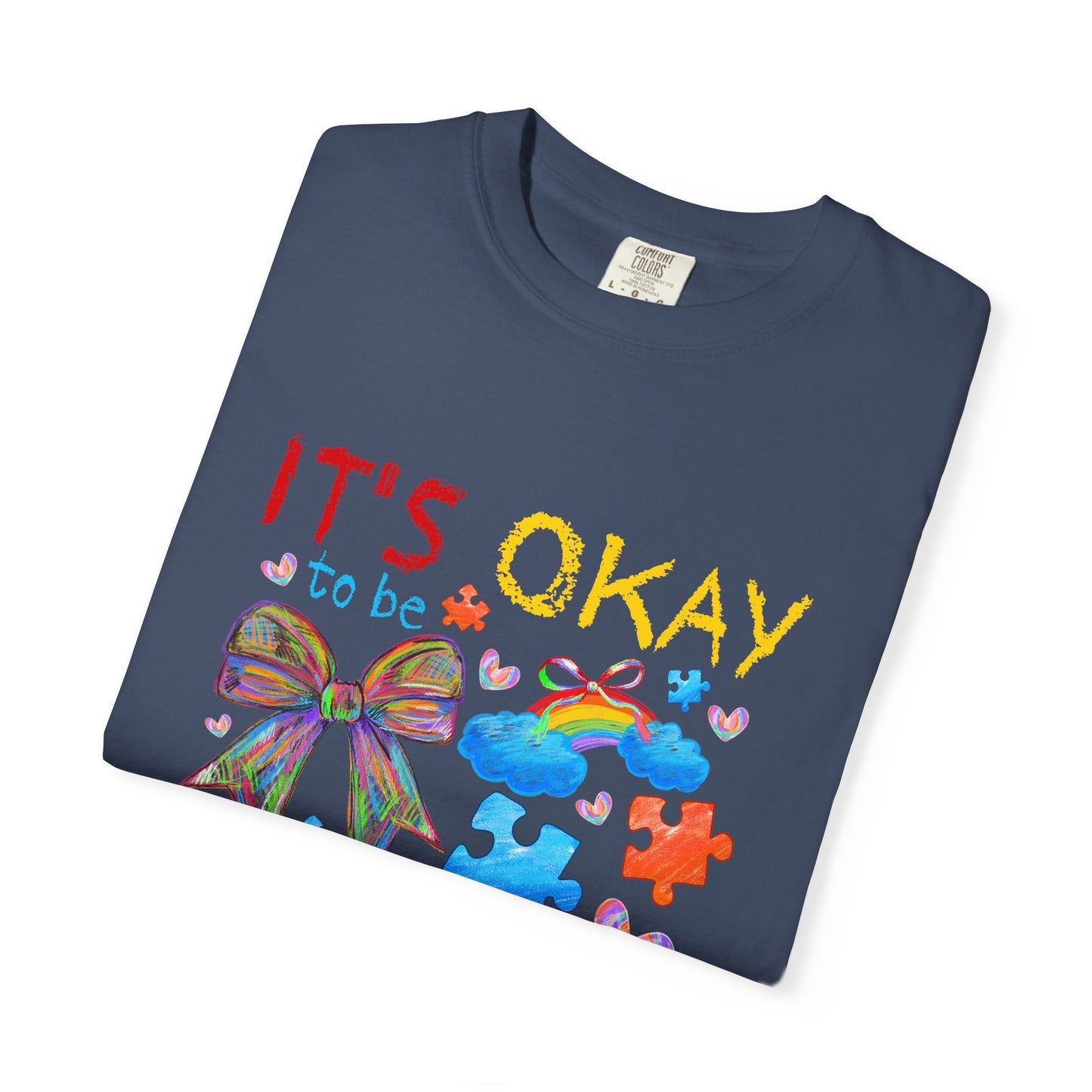 Unisex Garment-Dyed T-Shirt with Inspirational Message - It's Okay to be Different, Rainbow Puzzle Tee, Gift for Autism Awareness, [...]