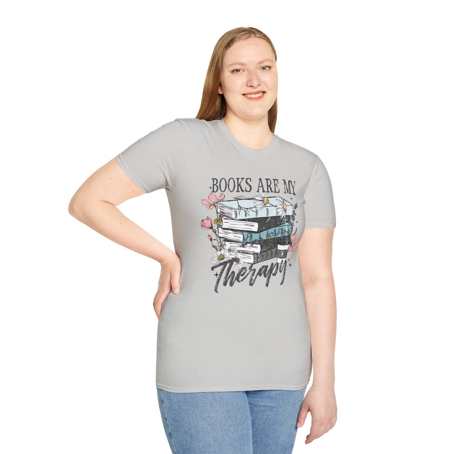 Books Are My Therapy Unisex Softstyle T-Shirt, Book Lover Gift, Reading Shirt, Literary Gift, Bookish Apparel, Cozy Outfit