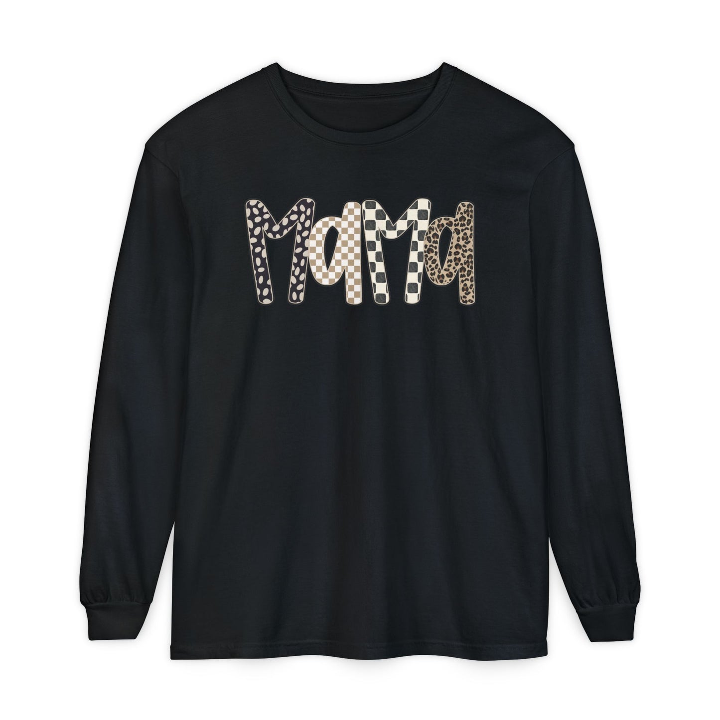 Mama Leopard Checkered Long Sleeve Tee