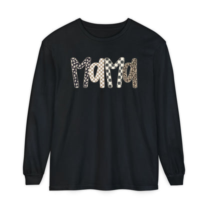 Mama Leopard Checkered Long Sleeve Tee