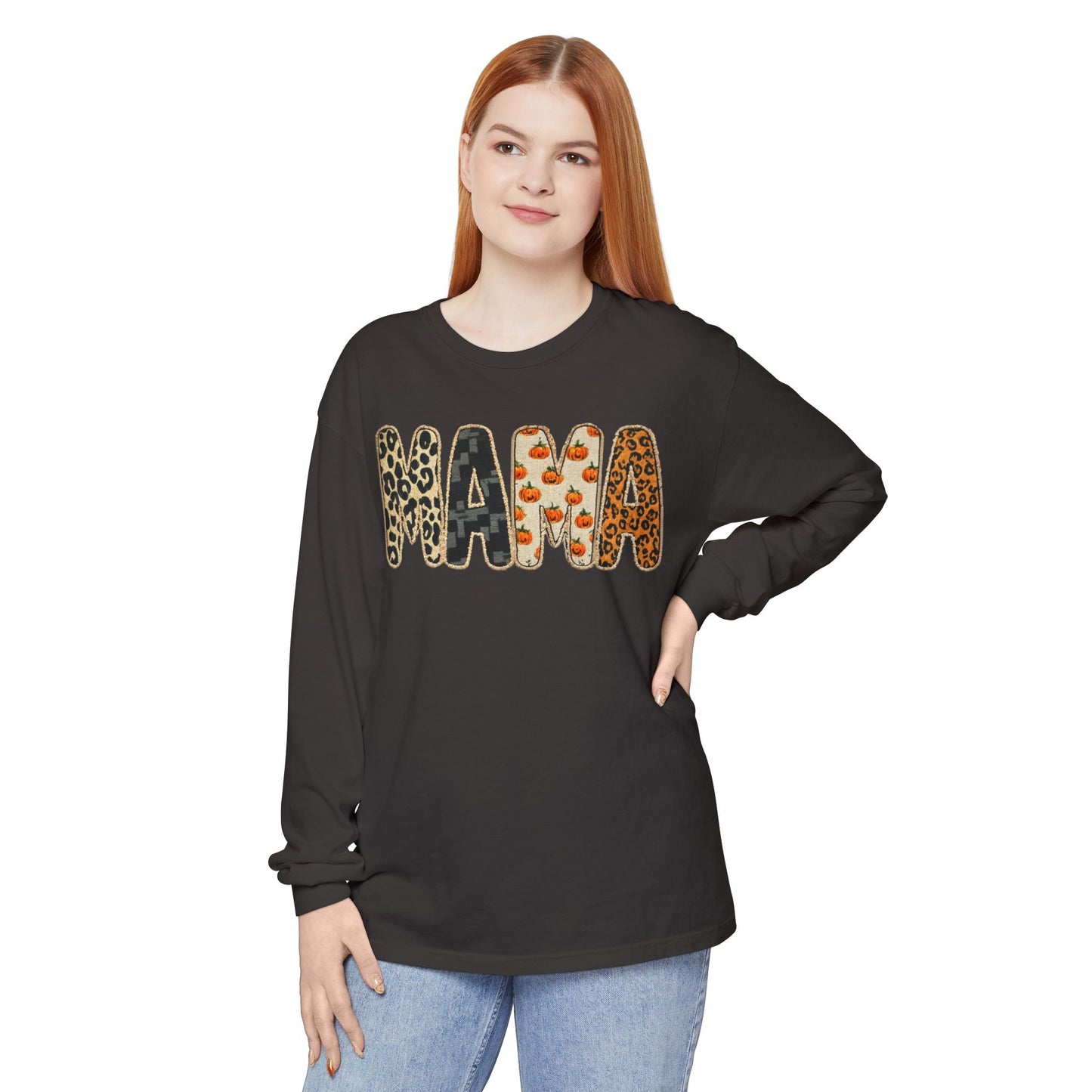 Unisex Mama Long Sleeve Tee, Cozy Graphic Top for Moms, Mother's Day Gift, Casual Wear, Animal Print Style