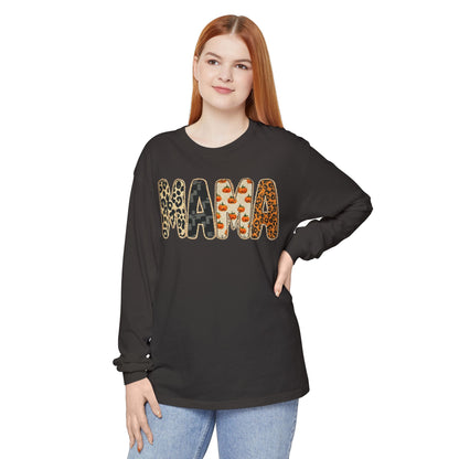 Unisex Mama Long Sleeve Tee, Cozy Graphic Top for Moms, Mother's Day Gift, Casual Wear, Animal Print Style