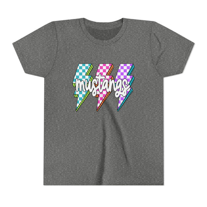 Vibrant Youth Tee - ‘Mustangs’ Graphic Short Sleeve Shirt for Kids, Perfect for Birthdays, Sports, Back to School, Gifts, and Casual Wear