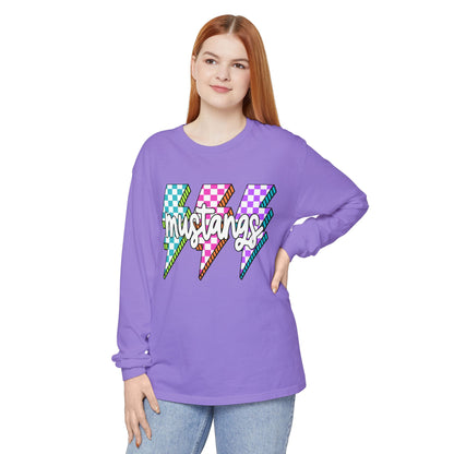 Colorful Mustangs Garment-Dyed Long Sleeve Tee, Unisex T-Shirt, Casual Wear, Gift for Mustang Lovers, Retro Graphic Shirt
