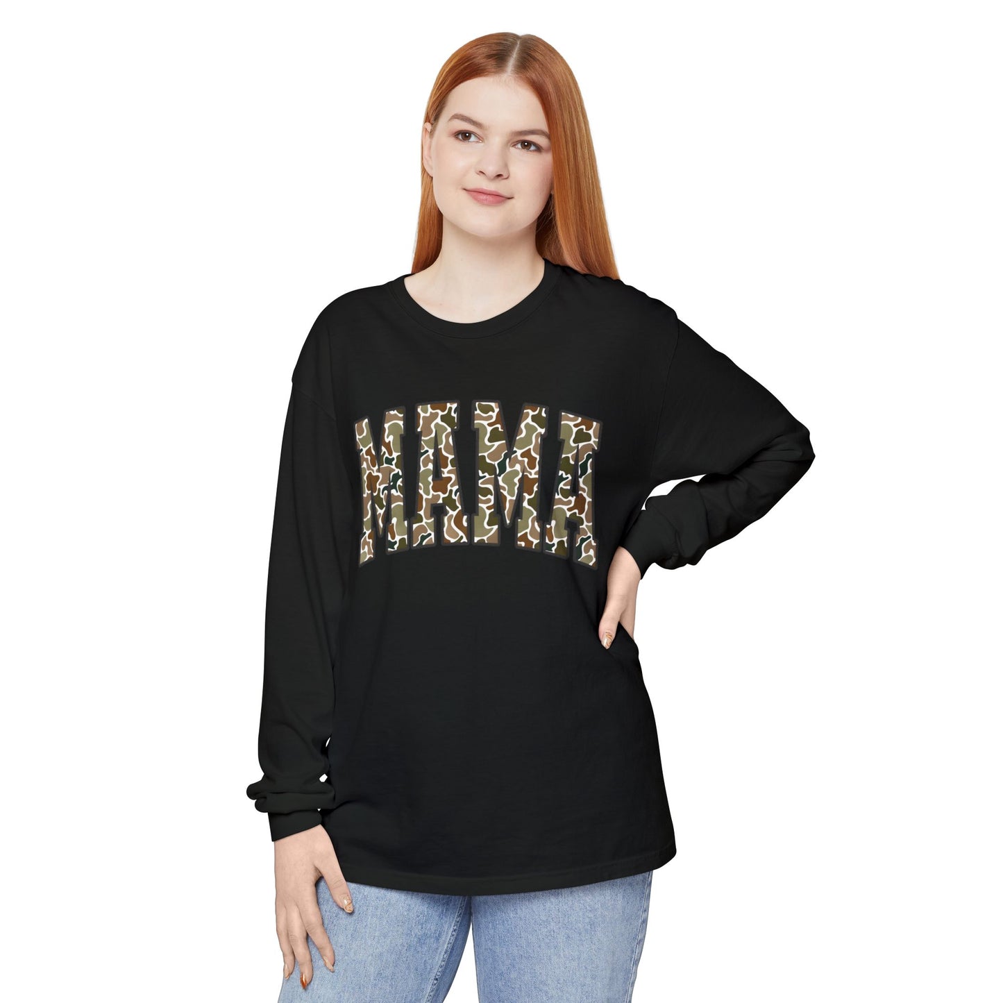Unisex Long Sleeve T-Shirt, Camo Mama Tee, Perfect Gift for Moms, Casual Wear, Everyday Comfort