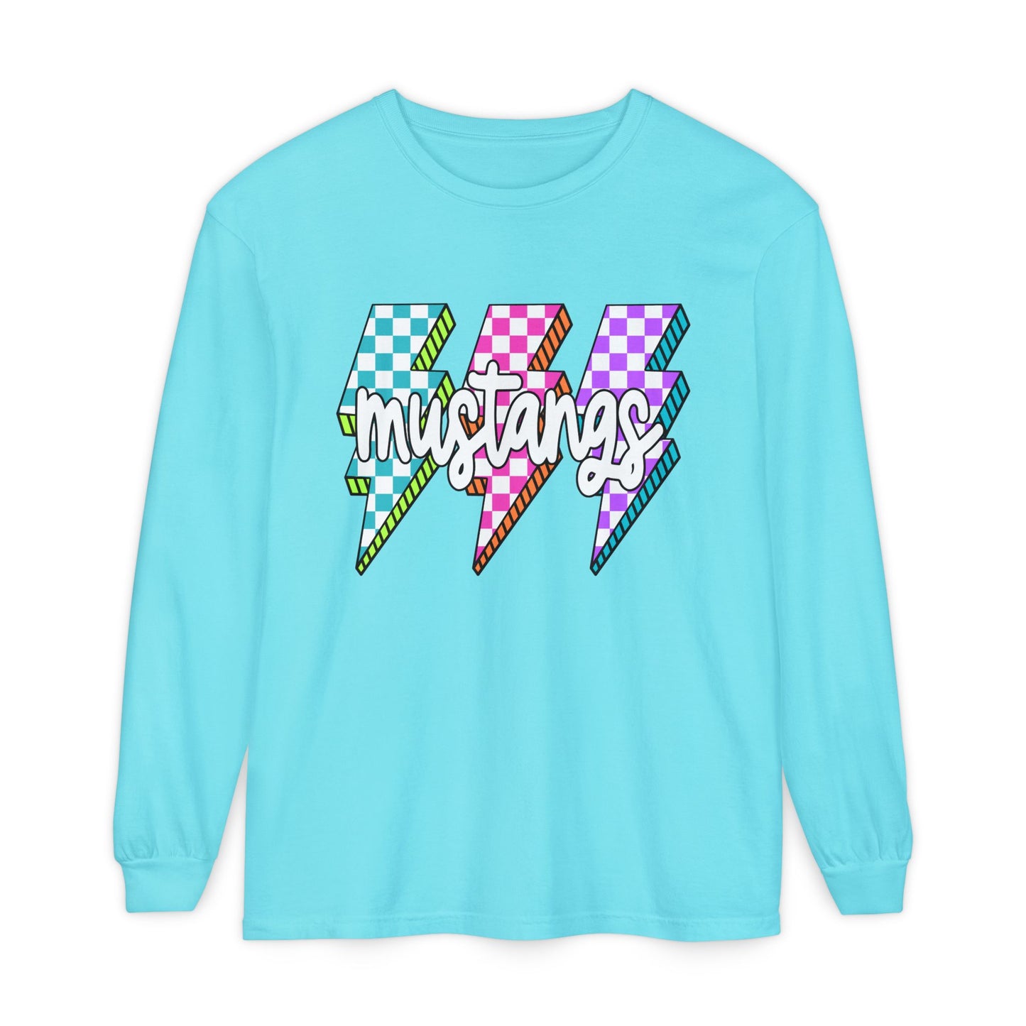 Colorful Mustangs Garment-Dyed Long Sleeve Tee, Unisex T-Shirt, Casual Wear, Gift for Mustang Lovers, Retro Graphic Shirt