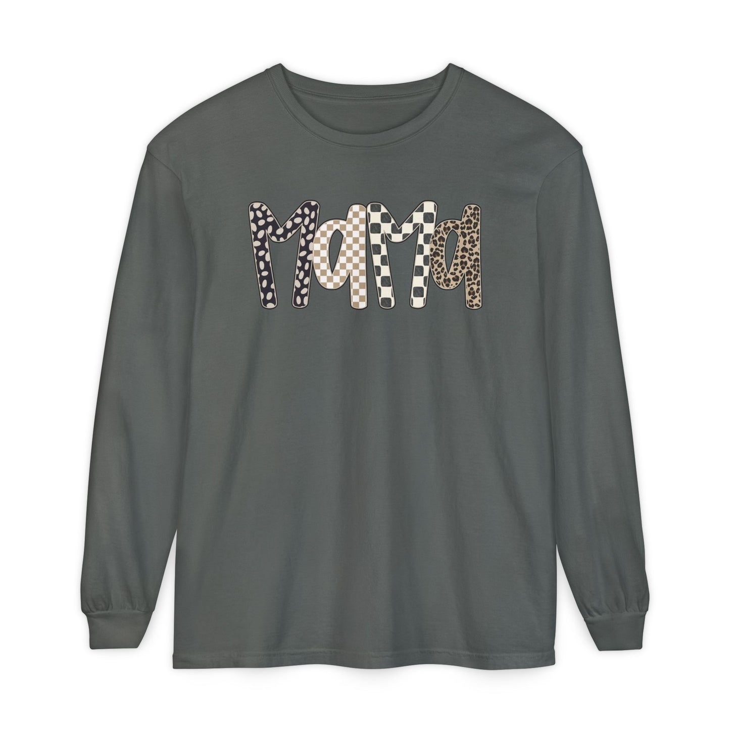 Mama Leopard Checkered Long Sleeve Tee
