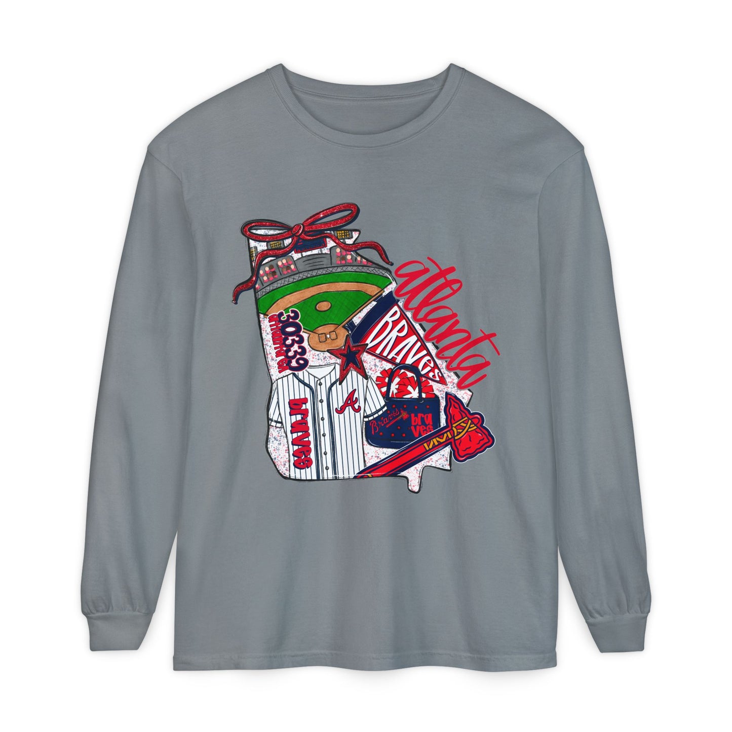 Atlanta Braves Garment-Dyed Long Sleeve T-Shirt, Baseball Fan Apparel, Team Spirit Wear, Sports Gift, Casual Outfit