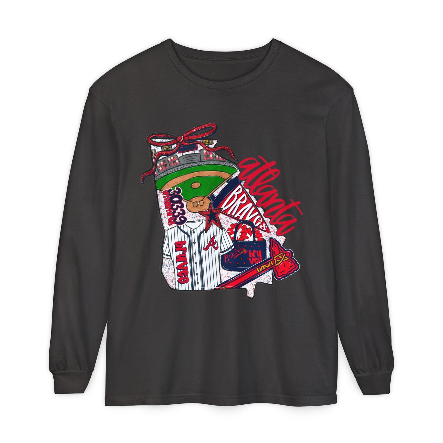 Atlanta Braves Garment-Dyed Long Sleeve T-Shirt, Baseball Fan Apparel, Team Spirit Wear, Sports Gift, Casual Outfit