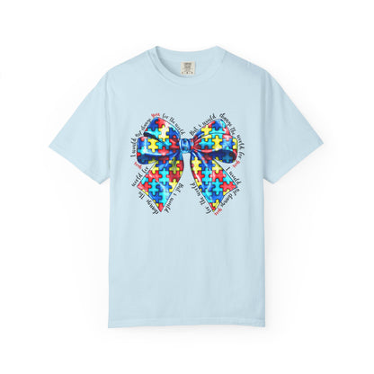 Colorful Puzzle Bow T-Shirt, Autism Awareness Tee, Unisex Comfort T-Shirt, Gift for Her, Gift for Him