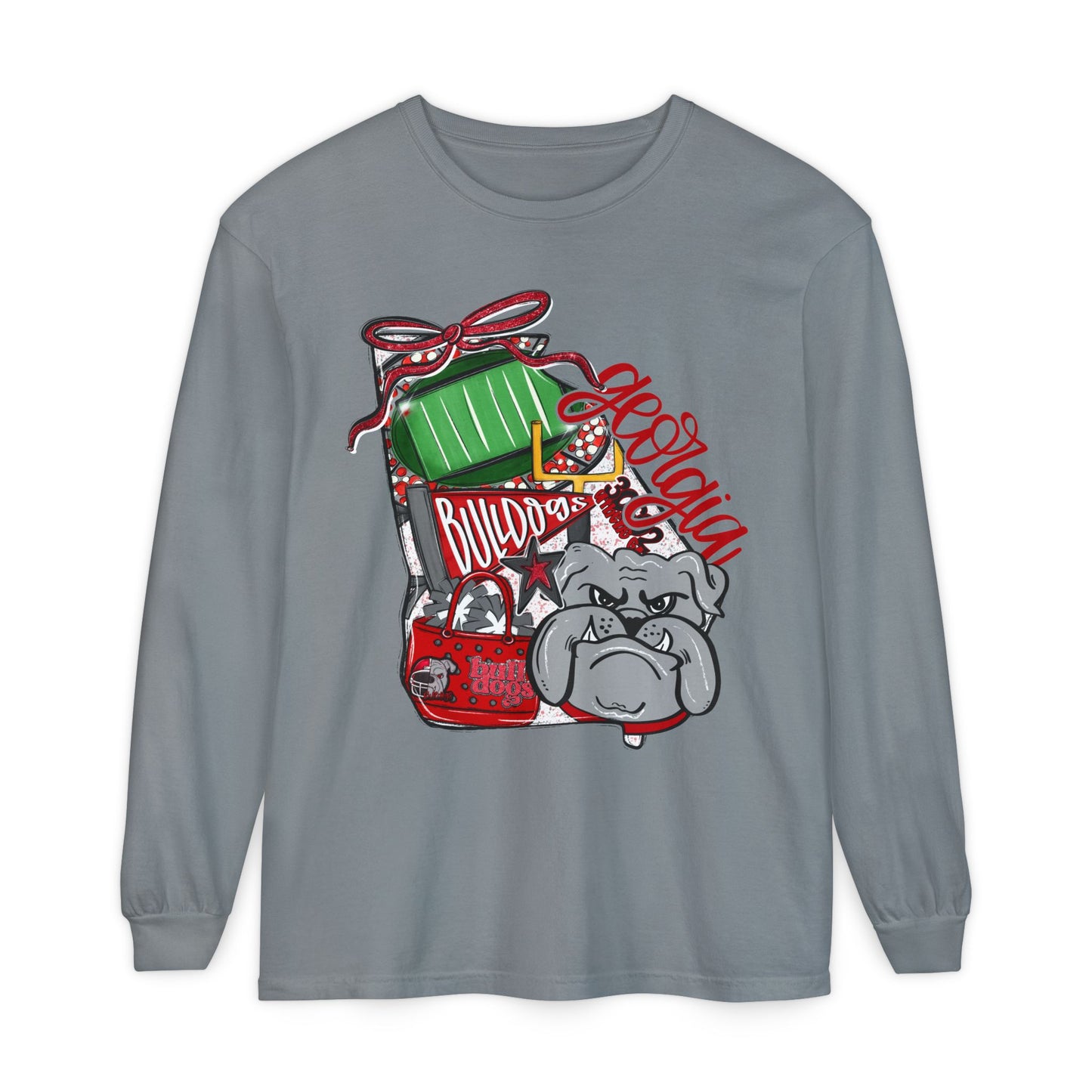 Garment-Dyed Long Sleeve T-Shirt with Bulldog Design | Casual Wear, Bulldog Lovers Gift, Unique Graphic Tee, Dog-Themed Apparel, [...]