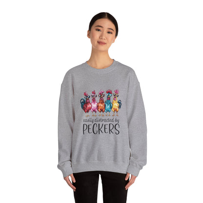 Easily Distracted by Peckers Crewneck Sweatshirt | Funny Gift, Cozy Apparel, Chicken Lover Hoodie, Humor Sweatshirt, Farmhouse Fashion