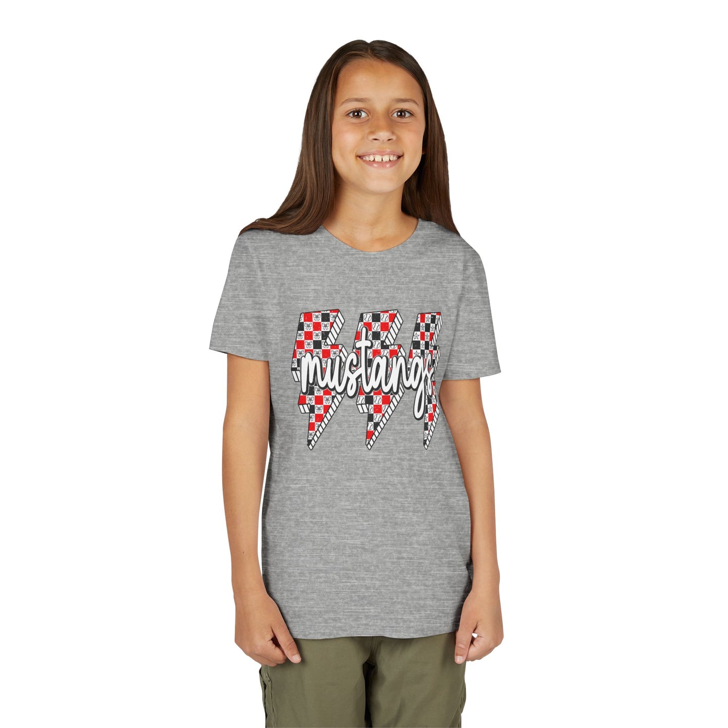 Youth Short Sleeve Tee with Mustangs Design – Perfect for Sports Fans, Team Spirit, Gifts, Birthdays, Back to School