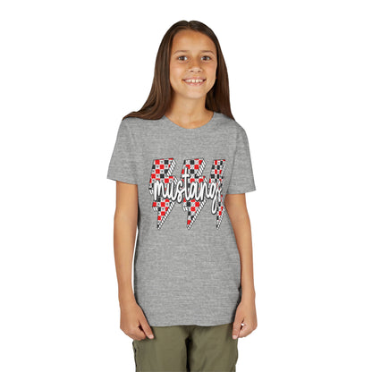 Youth Short Sleeve Tee with Mustangs Design – Perfect for Sports Fans, Team Spirit, Gifts, Birthdays, Back to School