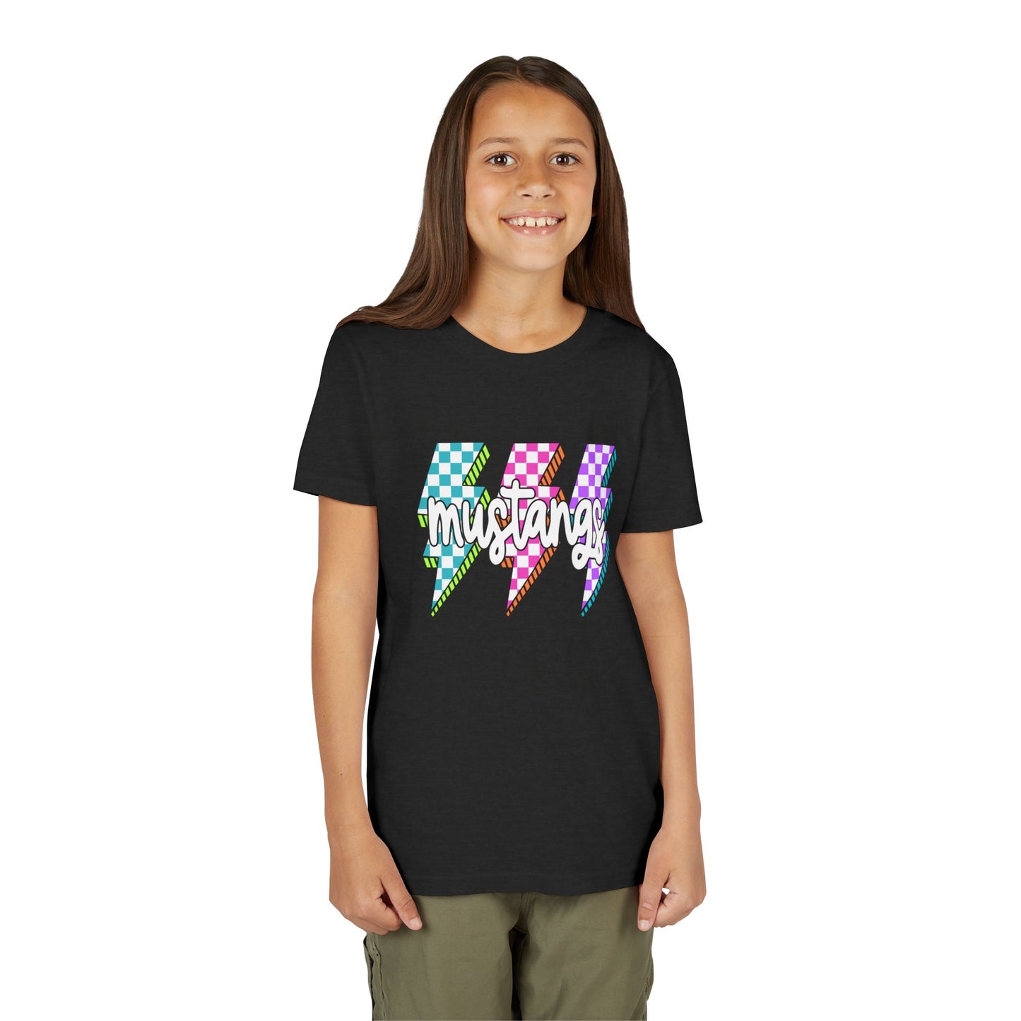 Vibrant Youth Tee - ‘Mustangs’ Graphic Short Sleeve Shirt for Kids, Perfect for Birthdays, Sports, Back to School, Gifts, and Casual Wear