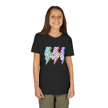 Vibrant Youth Tee - ‘Mustangs’ Graphic Short Sleeve Shirt for Kids, Perfect for Birthdays, Sports, Back to School, Gifts, and Casual Wear