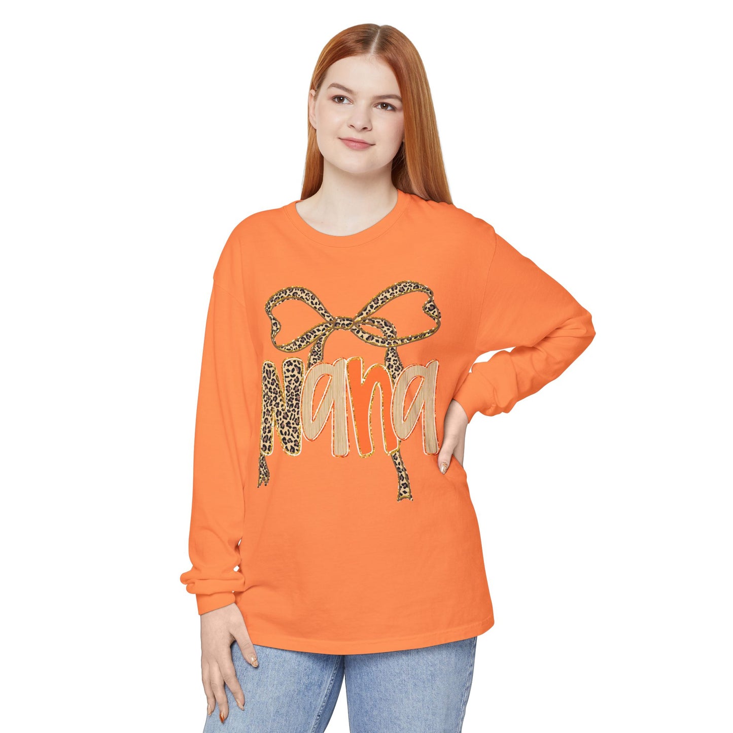 Nana Leopard Print Long Sleeve T-Shirt, Gift for Nana, Birthday Gift, Mother's Day Shirt, Animal Print Tee, Fall Apparel
