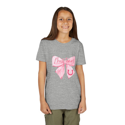 Pink Bow Mustangs Youth Tee, Perfect for Equestrian Lovers, Gift for Birthdays, Casual Wear, Rodeo Events