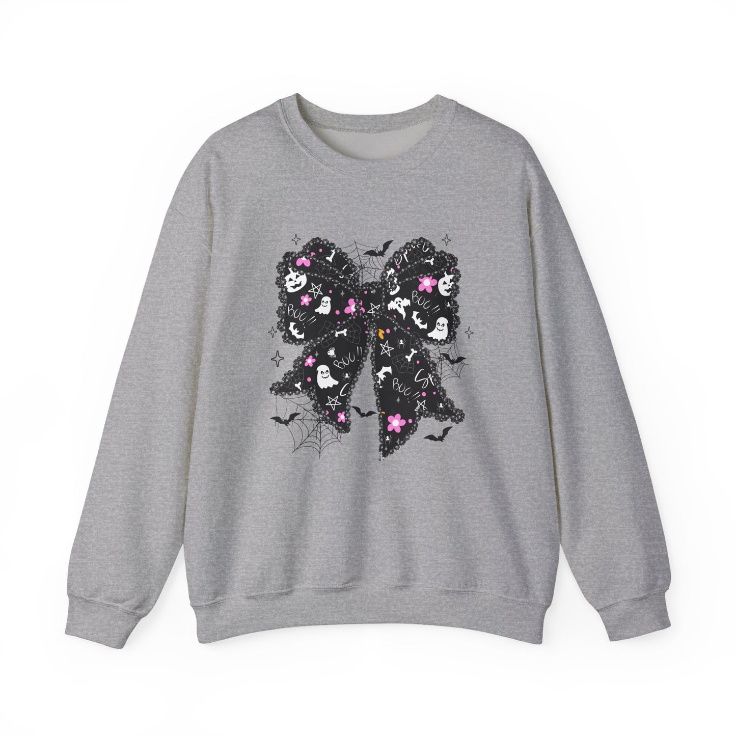 Chic Floral Bow Sweatshirt, Unisex Crewneck, Cozy Fall Fashion, Gift for Her, Perfect for Halloween & Everyday Style