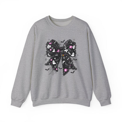 Chic Floral Bow Sweatshirt, Unisex Crewneck, Cozy Fall Fashion, Gift for Her, Perfect for Halloween & Everyday Style