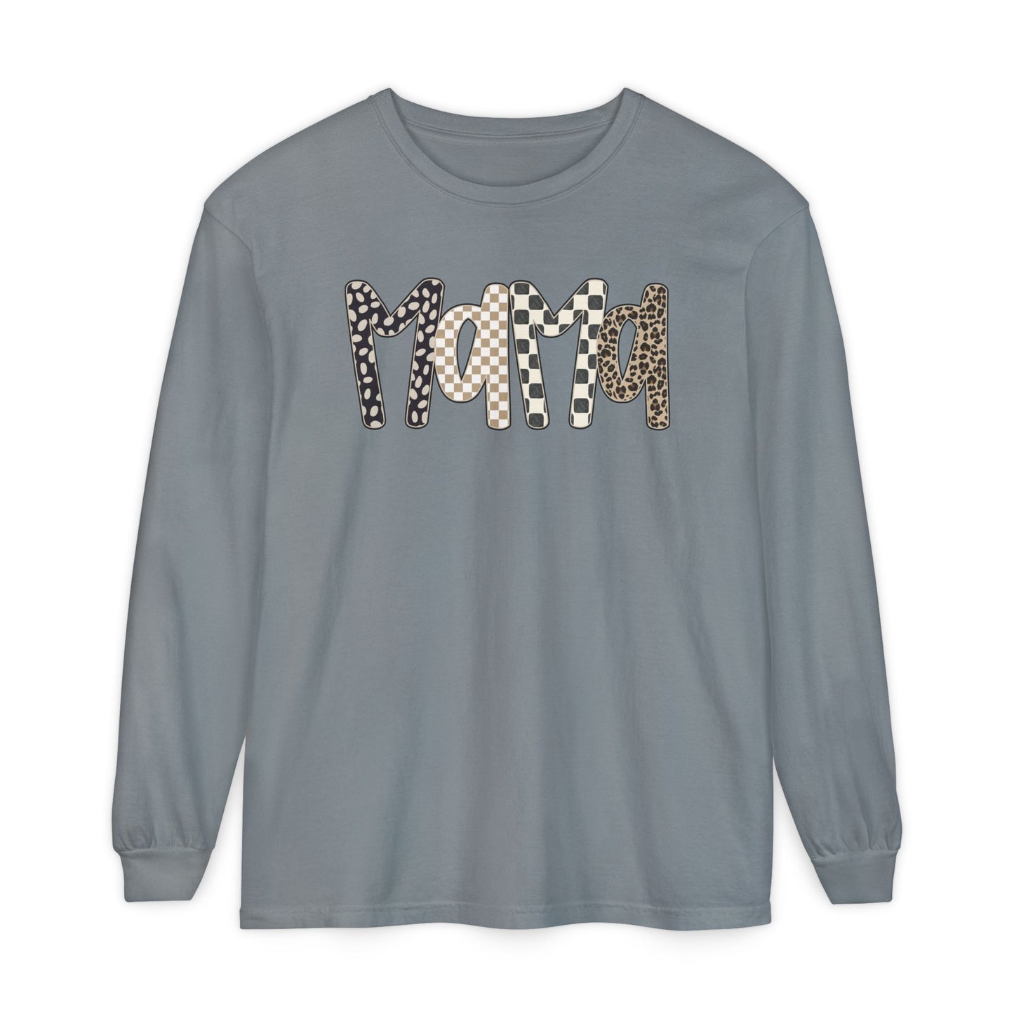 Mama Leopard Checkered Long Sleeve Tee