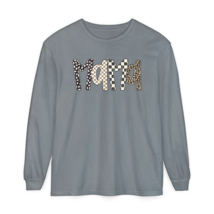 Mama Leopard Checkered Long Sleeve Tee