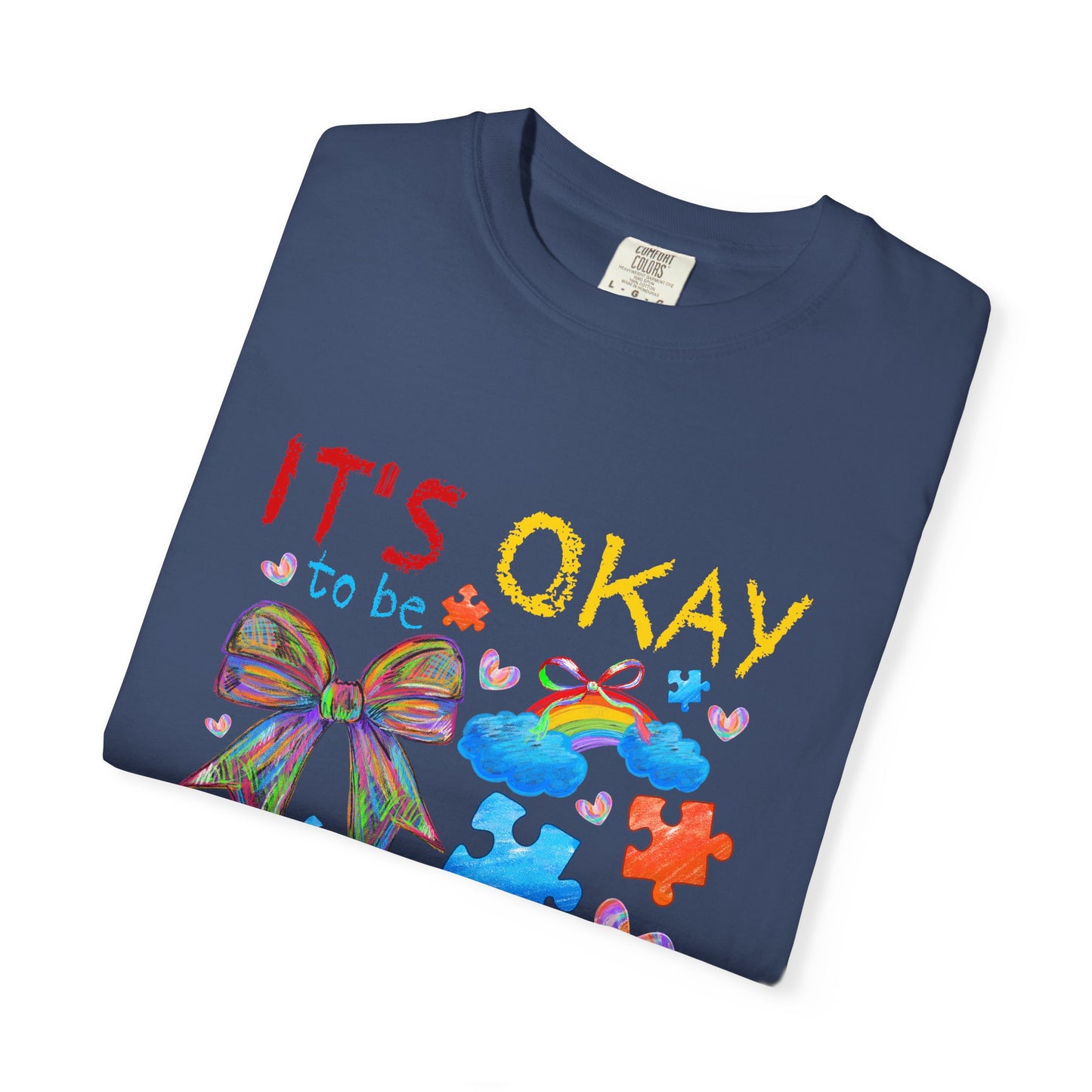 Unisex Garment-Dyed T-Shirt with Inspirational Message - It's Okay to be Different, Rainbow Puzzle Tee, Gift for Autism Awareness, [...]